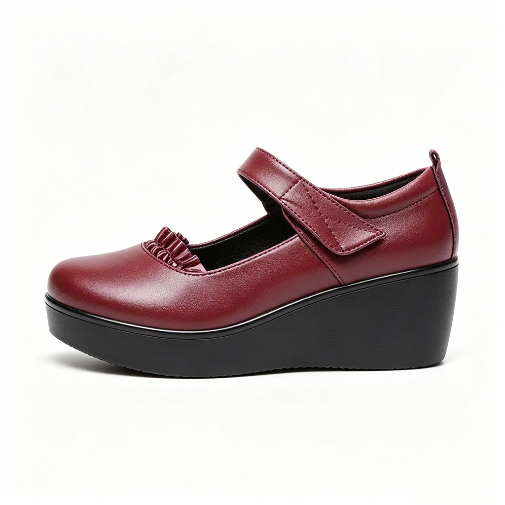 【35-40】Pantofi noi din piele naturală, cu talpă groasă, Velcro, cu vârf rotund