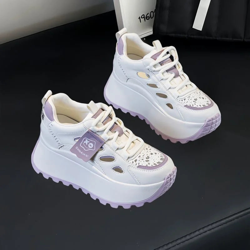 Pantofi casual cu talpă groasă și design ajurat